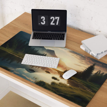 Scenic landscape sunrise warmth large gaming mouse pad with mountains lake sunset