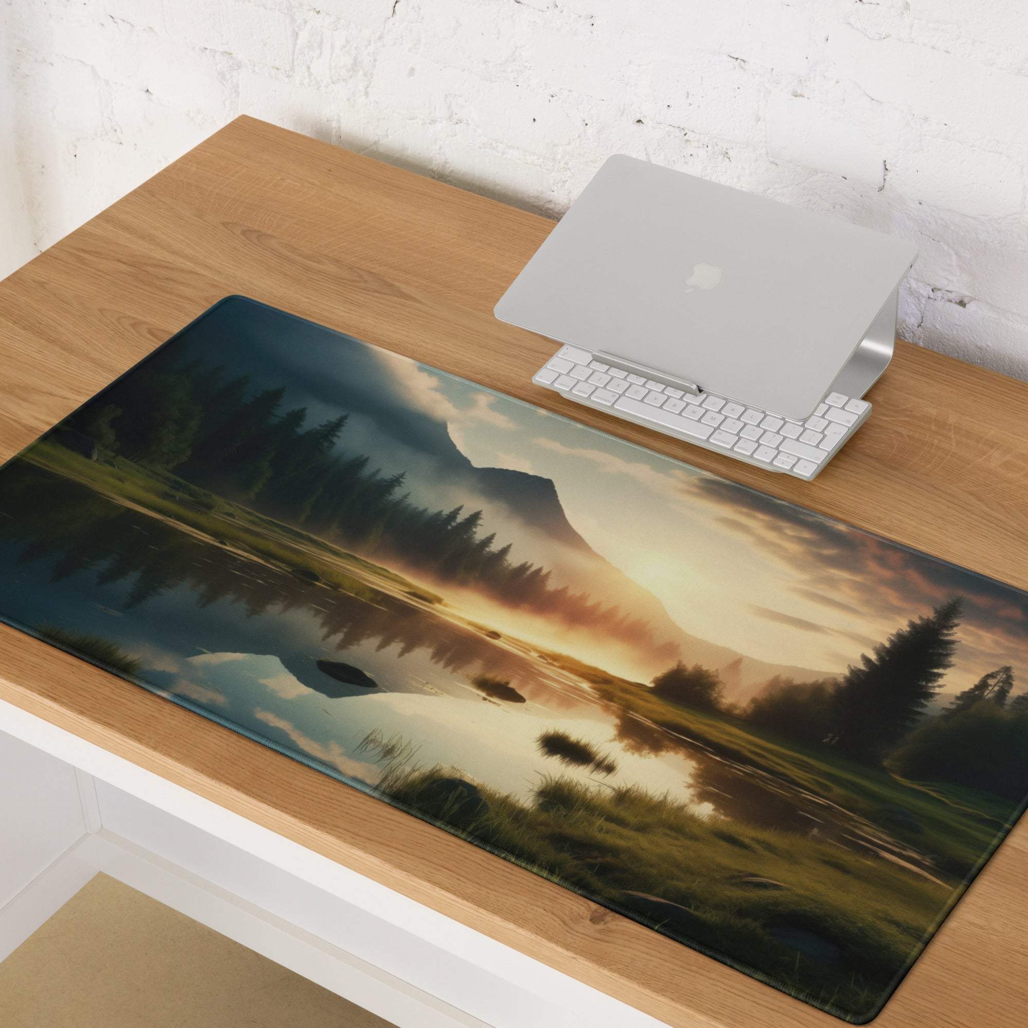 Scenic landscape sunrise warmth large gaming mouse pad with mountains and sunset reflection