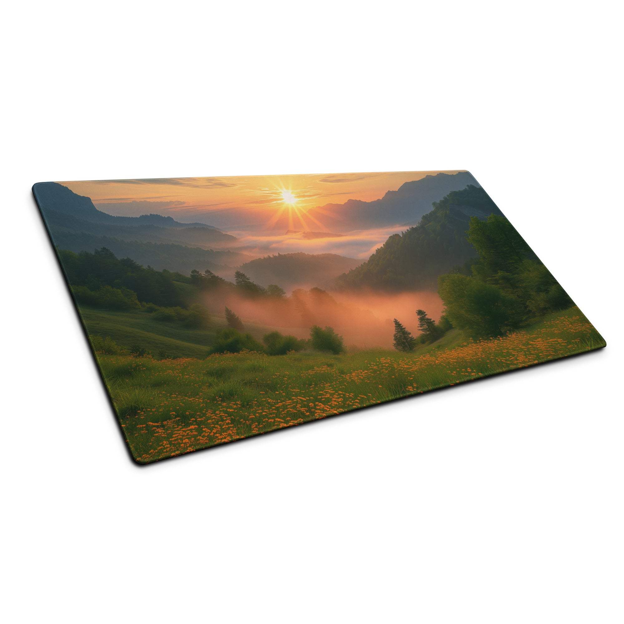 Premium edge-stitched large non-slip mountain sunrise gaming mouse pad