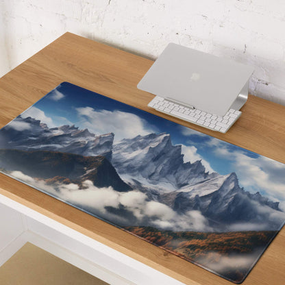 Epic Mountain Landscape blue sky gaming mouse pad with stitched edges
