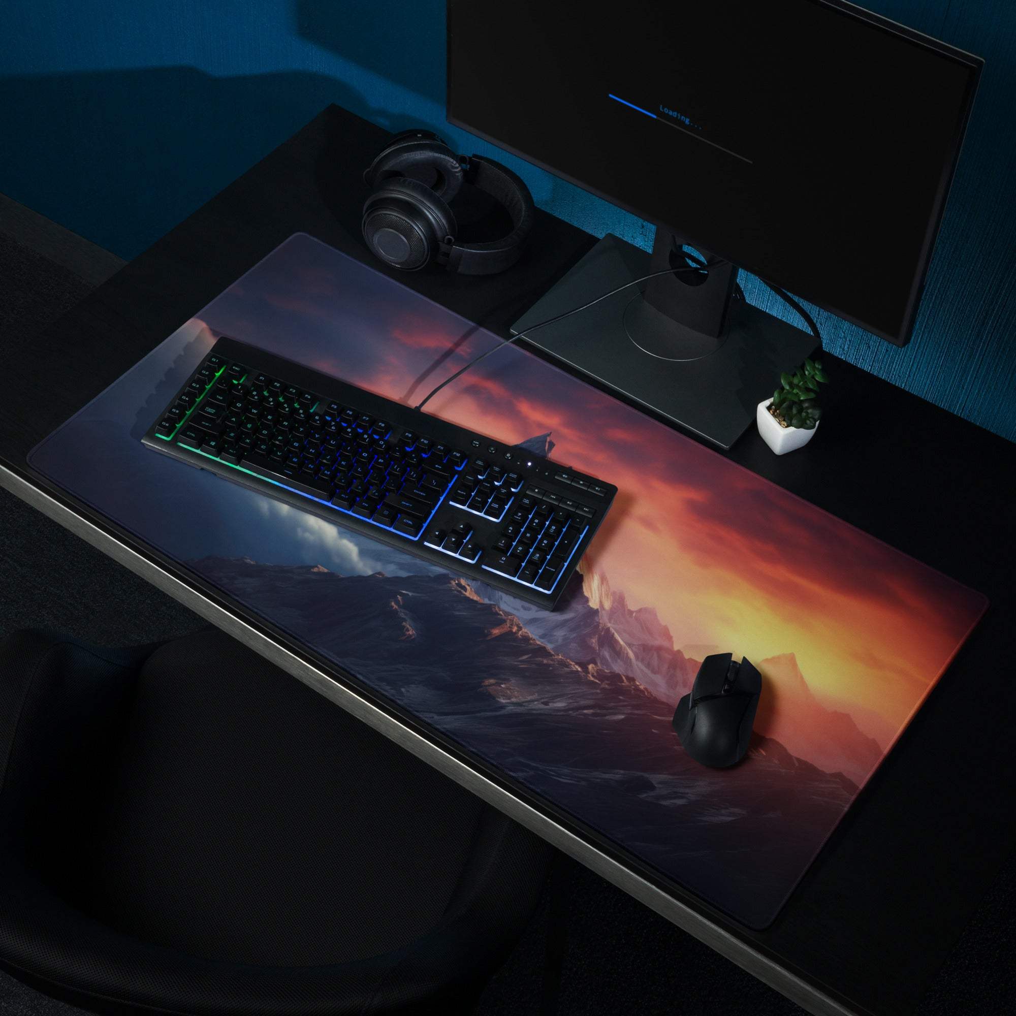 Epic Mountain Sunrise vibrant sunset over mountains gaming mouse pad