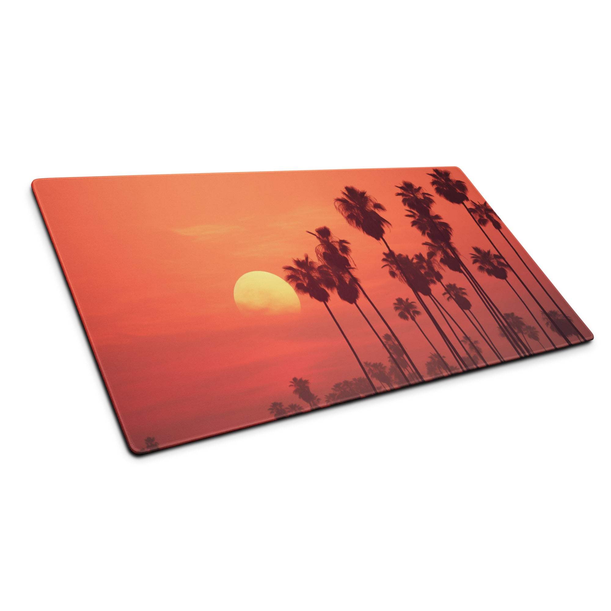 Vibrant sunset palm trees large gaming mouse pad with non-slip base