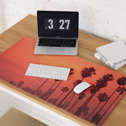 Vibrant orange palm tree sunset large gaming mouse pad desk mat