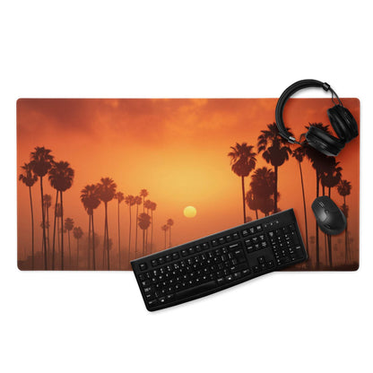 Orange palm tree sunset design large gaming mouse pad with non-slip base