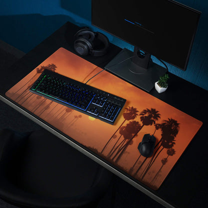 Orange palm tree sunset design large gaming mouse pad with non-slip base