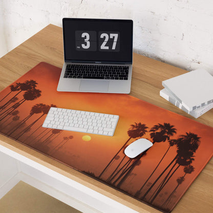 Orange palm tree sunset design large gaming mouse pad with non-slip base