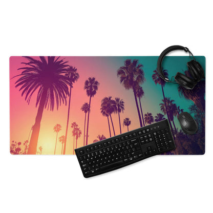Vibrant tropical sunset palm trees gradient gaming mouse pad