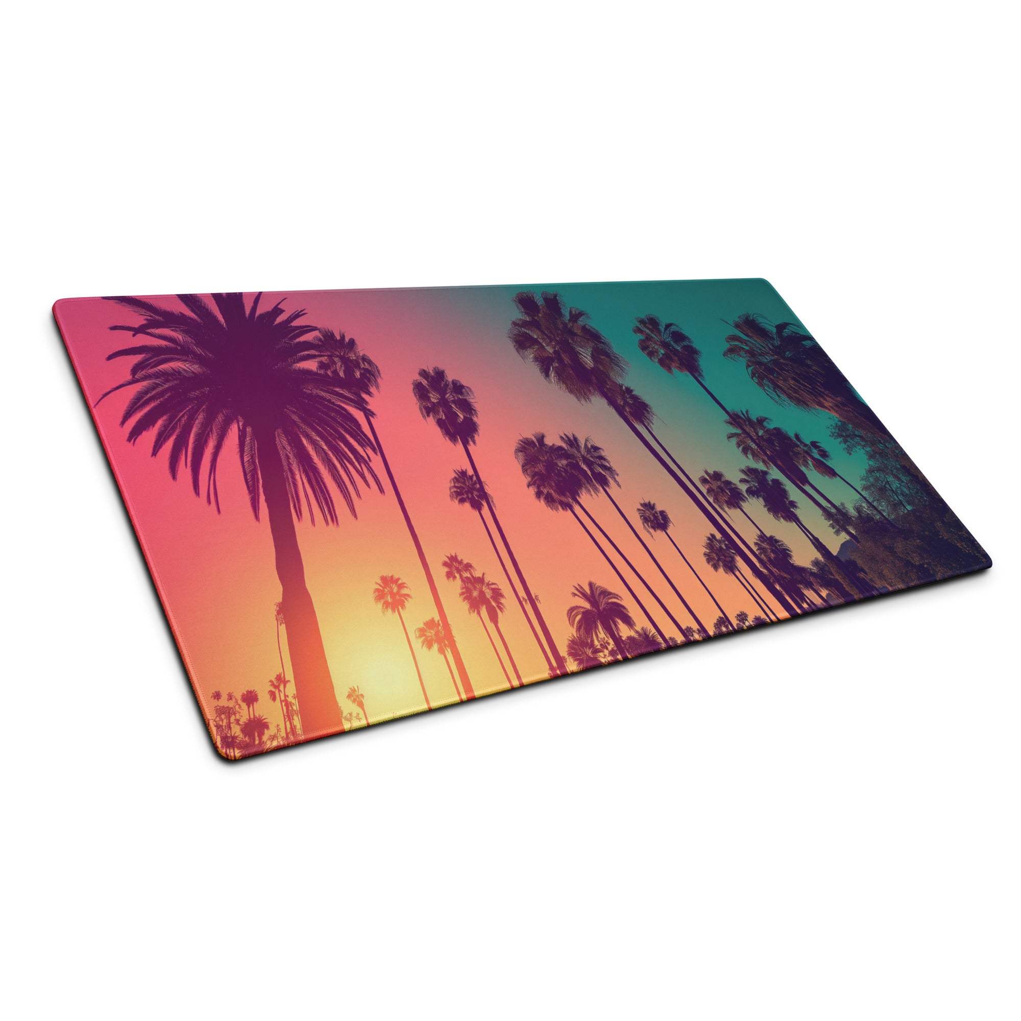 Vibrant tropical sunset palm trees gradient glass cutting board