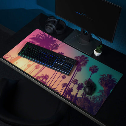 Vibrant tropical sunset palm trees gradient gaming mouse pad