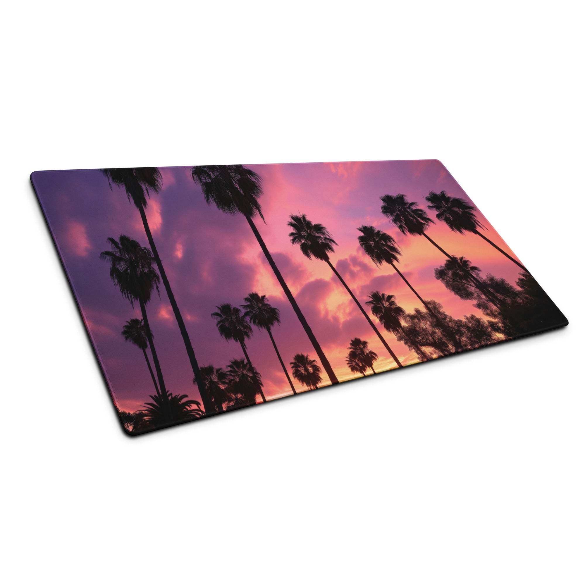 Large sunset palm trees gaming mouse pad with non-slip backing