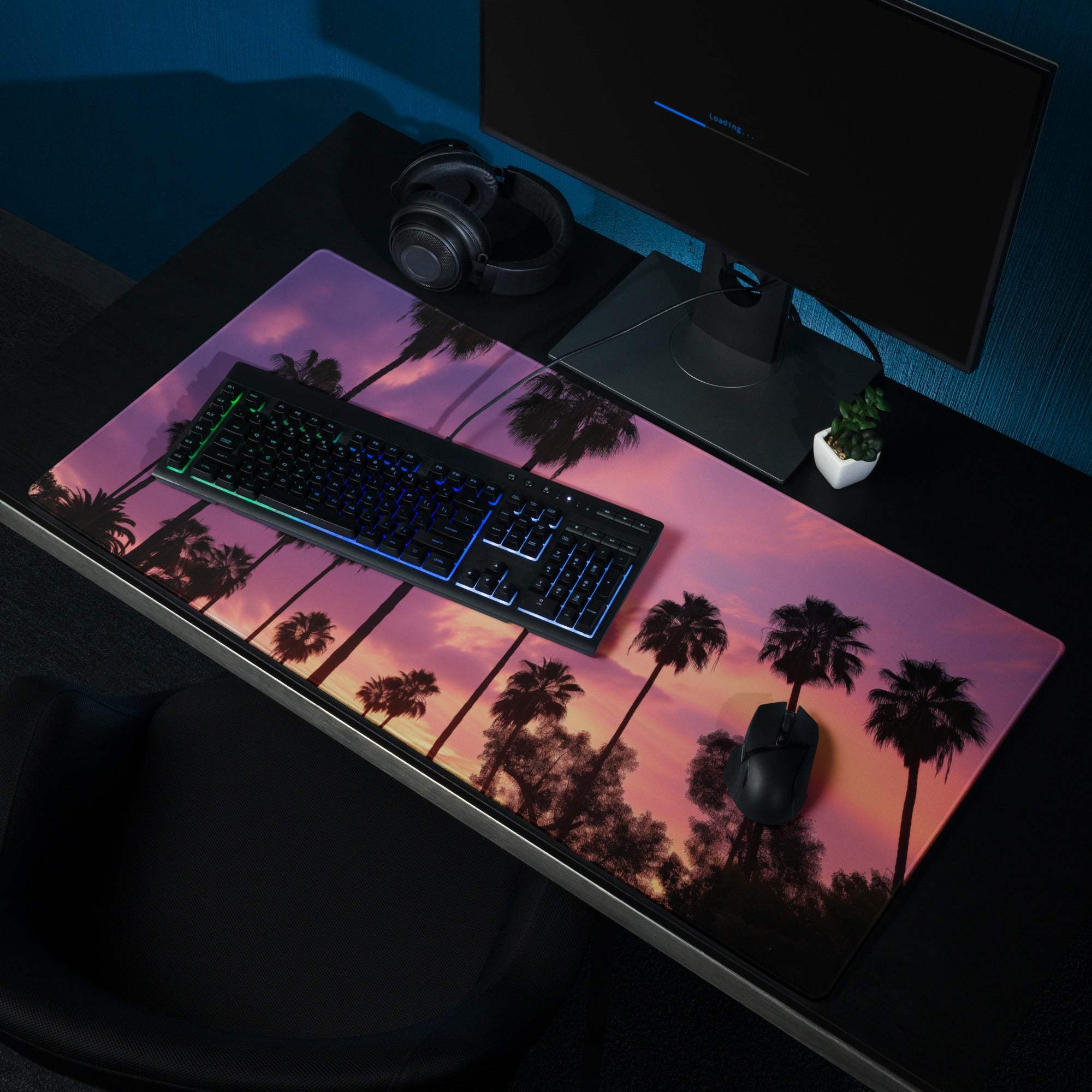 Large Sunset Palm Trees Gaming Mouse Pad with Non-Slip Backing