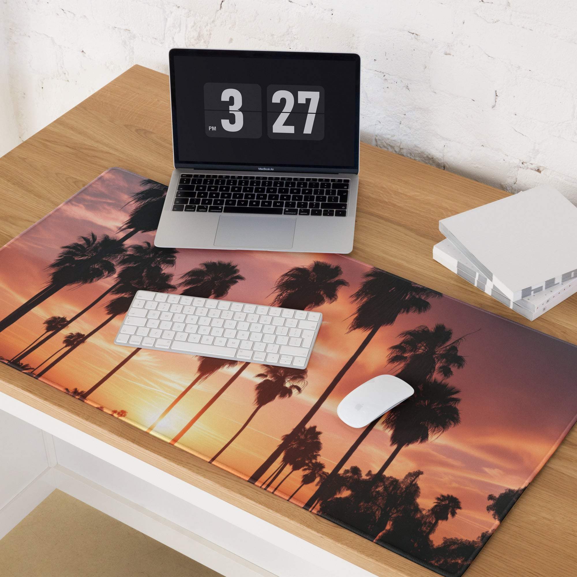 Sunset palm trees large gaming mouse pad with non-slip base