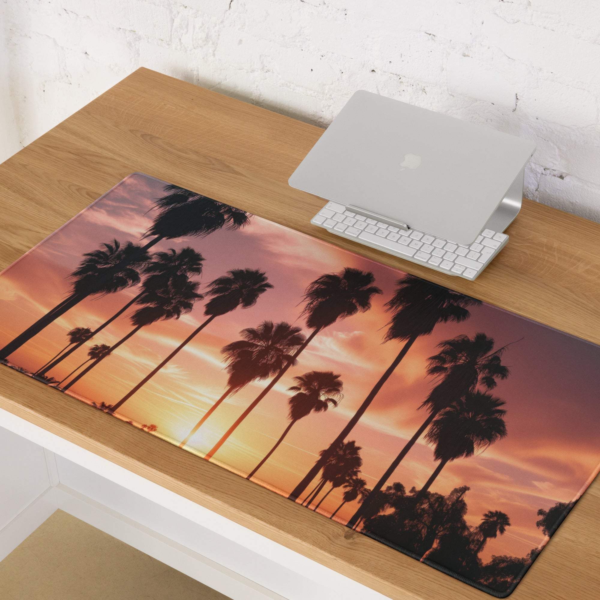Sunset palm trees large gaming mouse pad with non-slip base