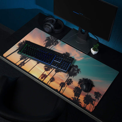 Vibrant sunset palm trees large gaming mouse pad with non-slip base