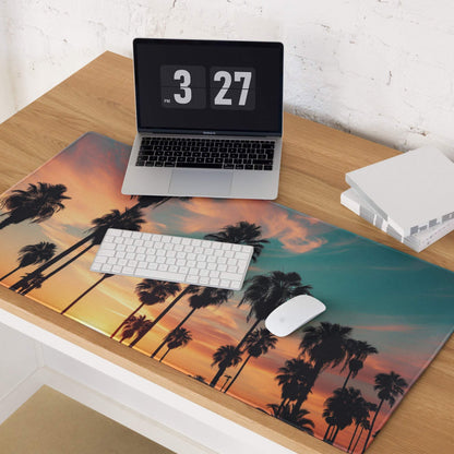 Vibrant sunset palm trees gaming mouse pad with large size and non-slip base