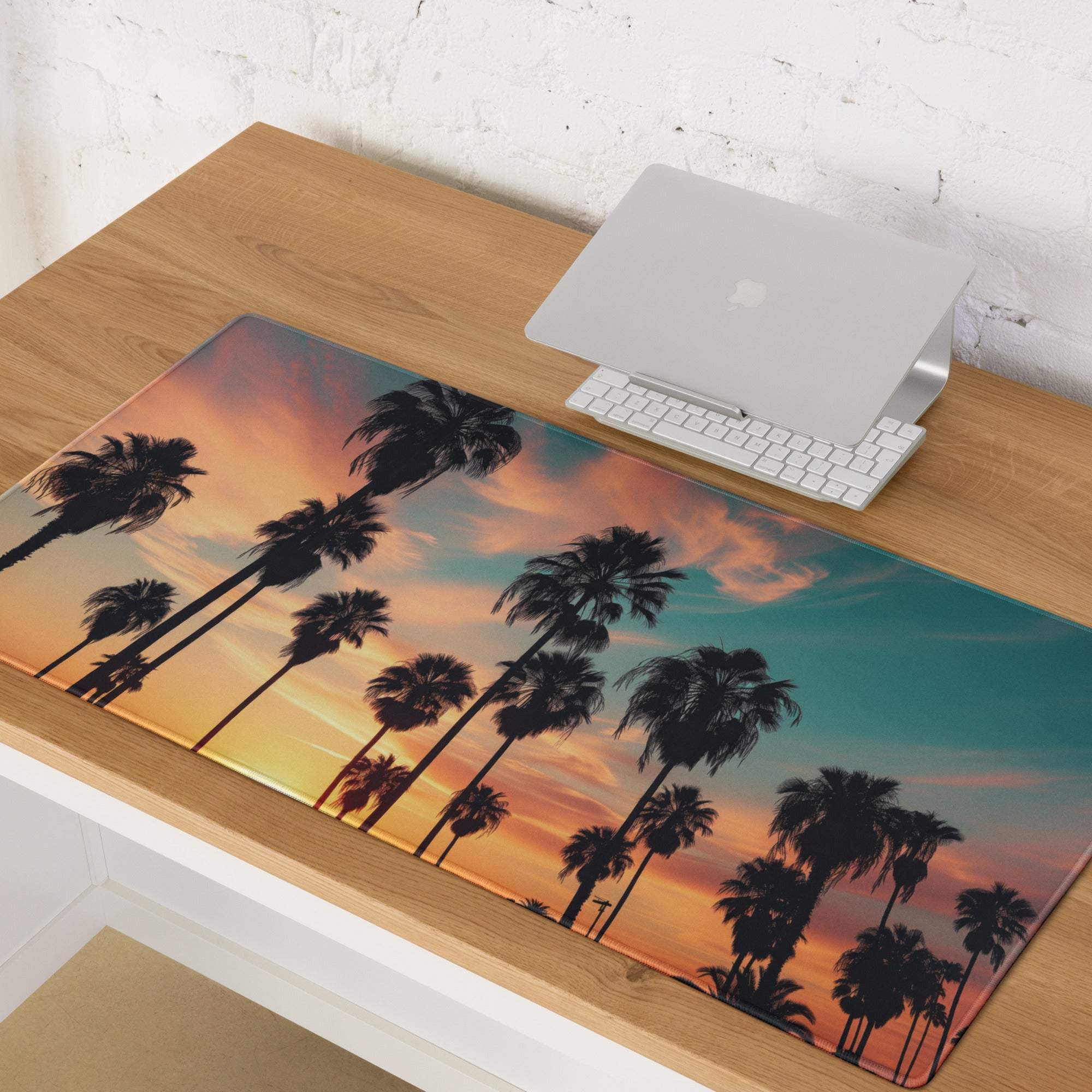 Vibrant sunset palm trees large gaming mouse pad with non-slip base