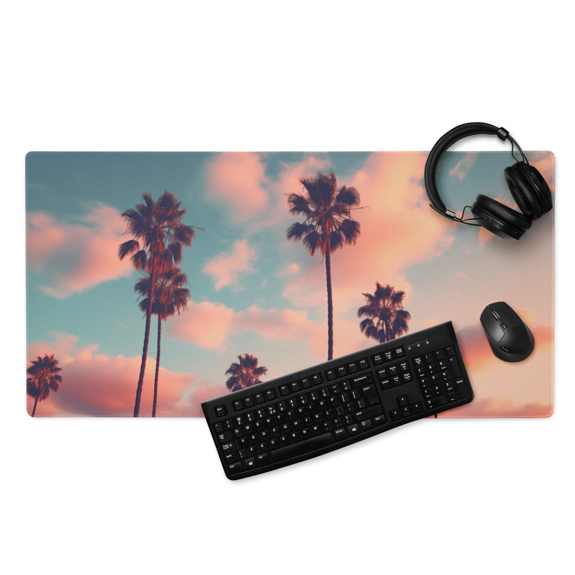 Dreamy Palm Tree Scene Sunset Pink Sky Gradient gaming mouse pad