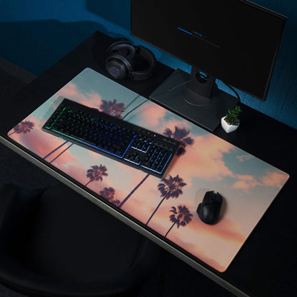 Dreamy palm tree sunset pink sky gradient large gaming mouse pad