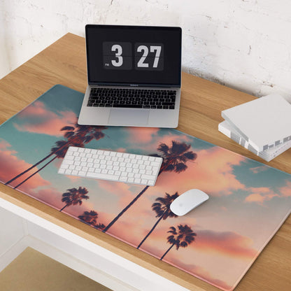 Dreamy palm tree sunset pink sky gradient large non-slip gaming mouse pad