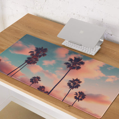 Dreamy palm tree sunset pink sky gradient large gaming mouse pad