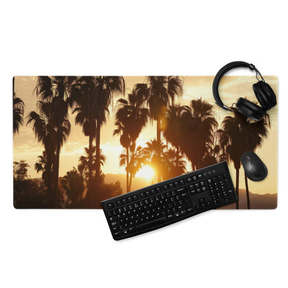 Tropical sunset palm tree large gaming mouse pad with non-slip base