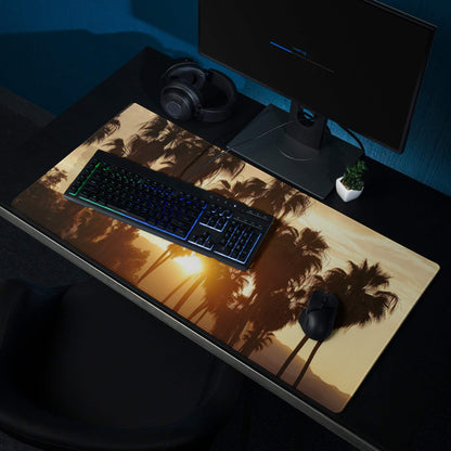 Tropical sunset palm tree large gaming mouse pad with non-slip base