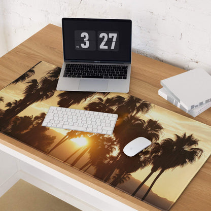 Tropical sunset palm tree gaming mouse pad with non-slip base