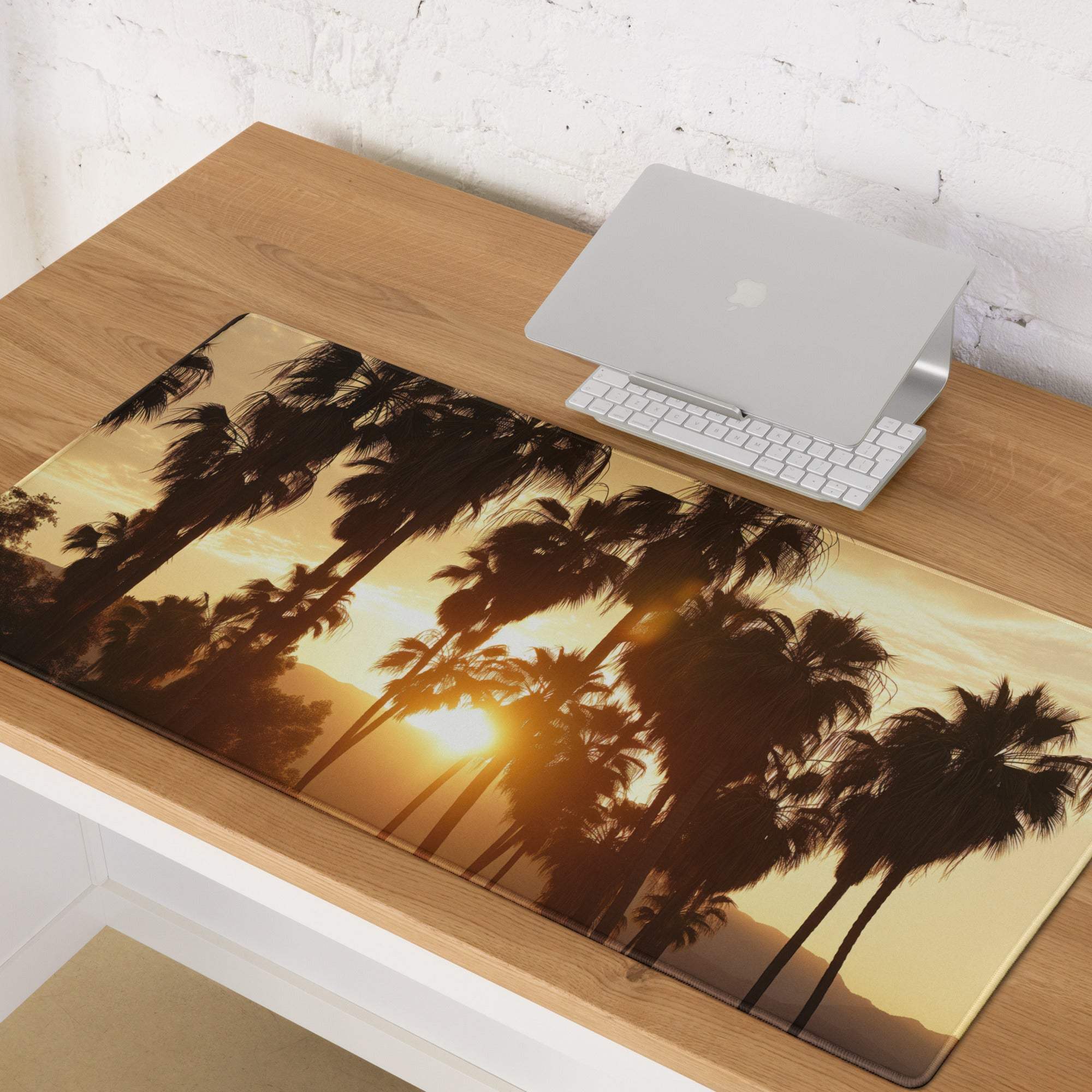 Tropical sunset palm tree large gaming mouse pad with non-slip base