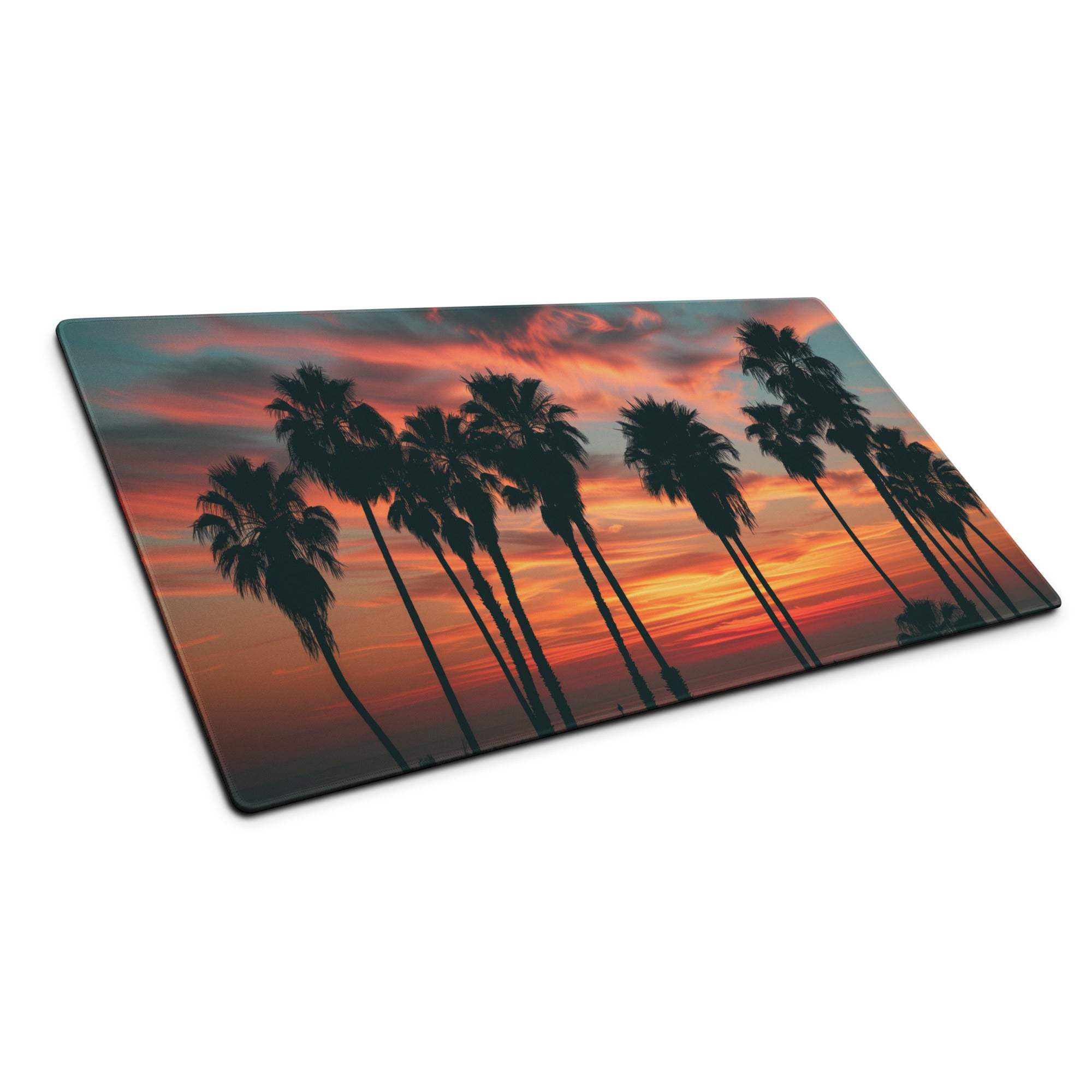 Epic sunset palm tree gaming mouse pad with non-slip base