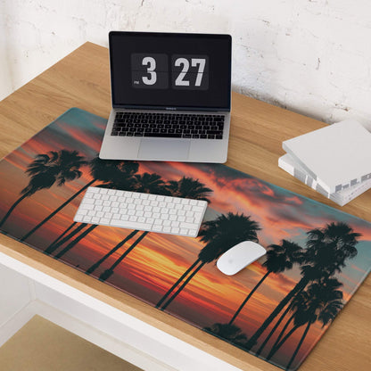Epic Sunset Palm Tree Landscape Gaming Mouse Pad with Tropical Sunset Silhouettes