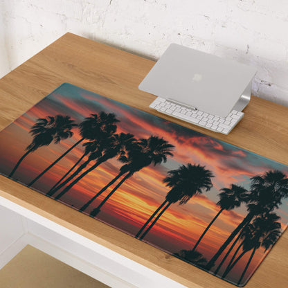Epic Sunset Palm Tree Gaming Mouse Pad with vibrant silhouetted sunset scene