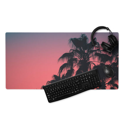 Vibrant palm trees sunset large gaming mouse pad with non-slip backing