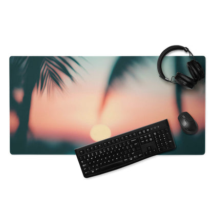 Premium large sunset glow gaming mouse pad with tropical sunset design