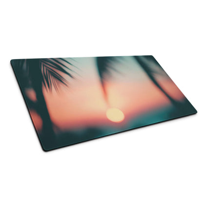 Premium large sunset glow gaming mouse pad with vibrant silhouetted palm fronds