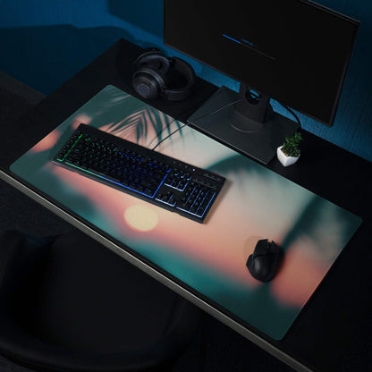 Premium large sunset glow gaming mouse pad with tropical sunset design