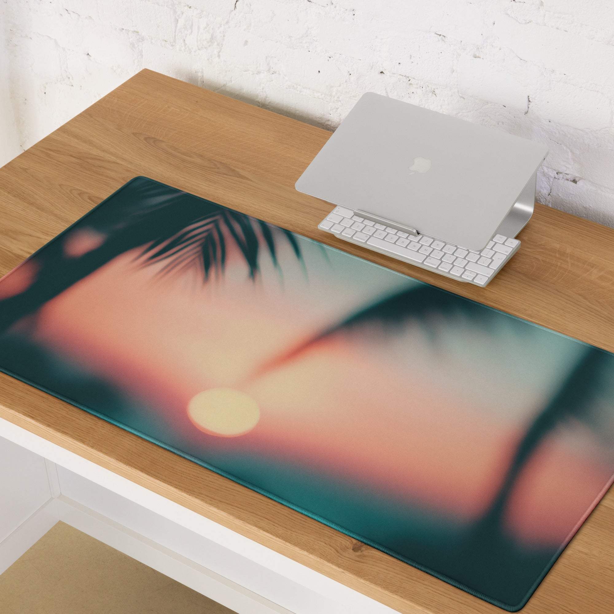Premium large sunset glow gaming mouse pad with tropical sunset design