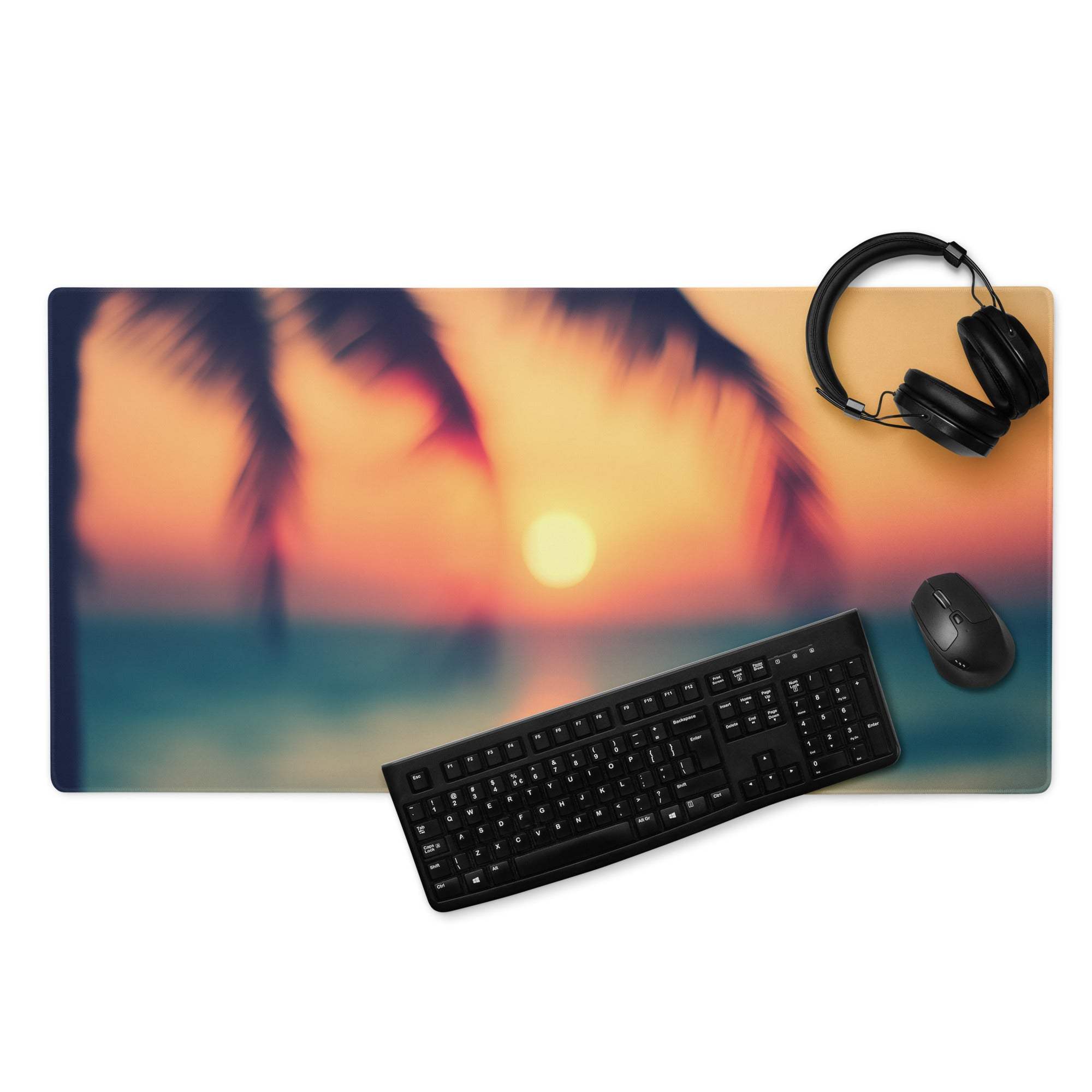Sunset warm large gaming mouse pad with palm tree silhouettes