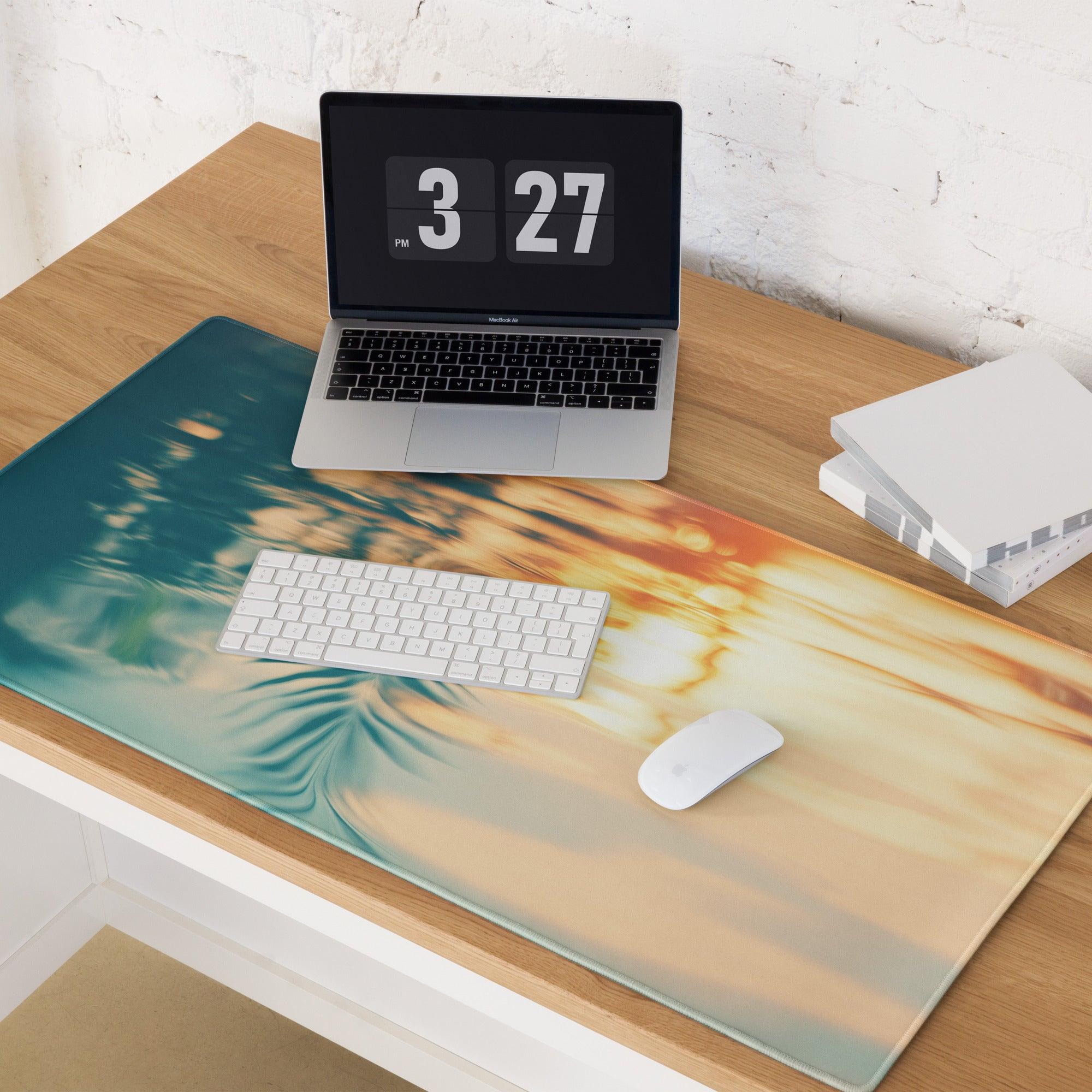 Ocean Sunset gaming mouse pad with tropical sunset design, large size, non-slip base