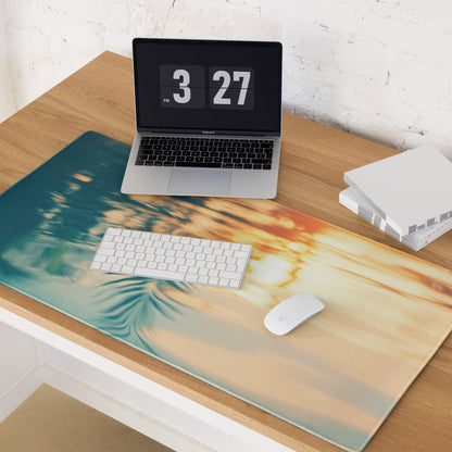 Ocean Sunset gaming mouse pad with tropical sunset design, large size, non-slip base
