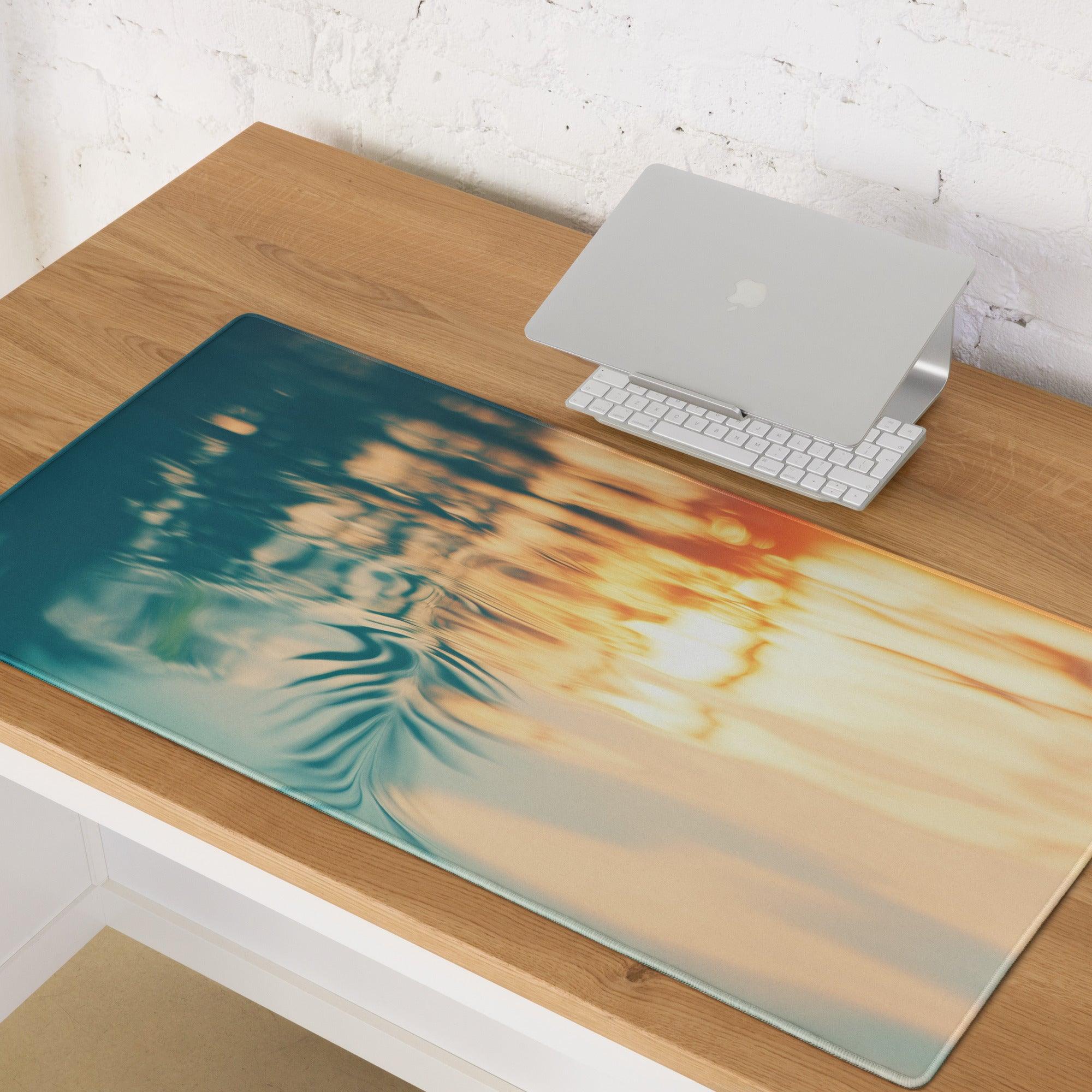 Ocean Sunset gaming mouse pad with large size, non-slip base, vibrant tropical sunset design
