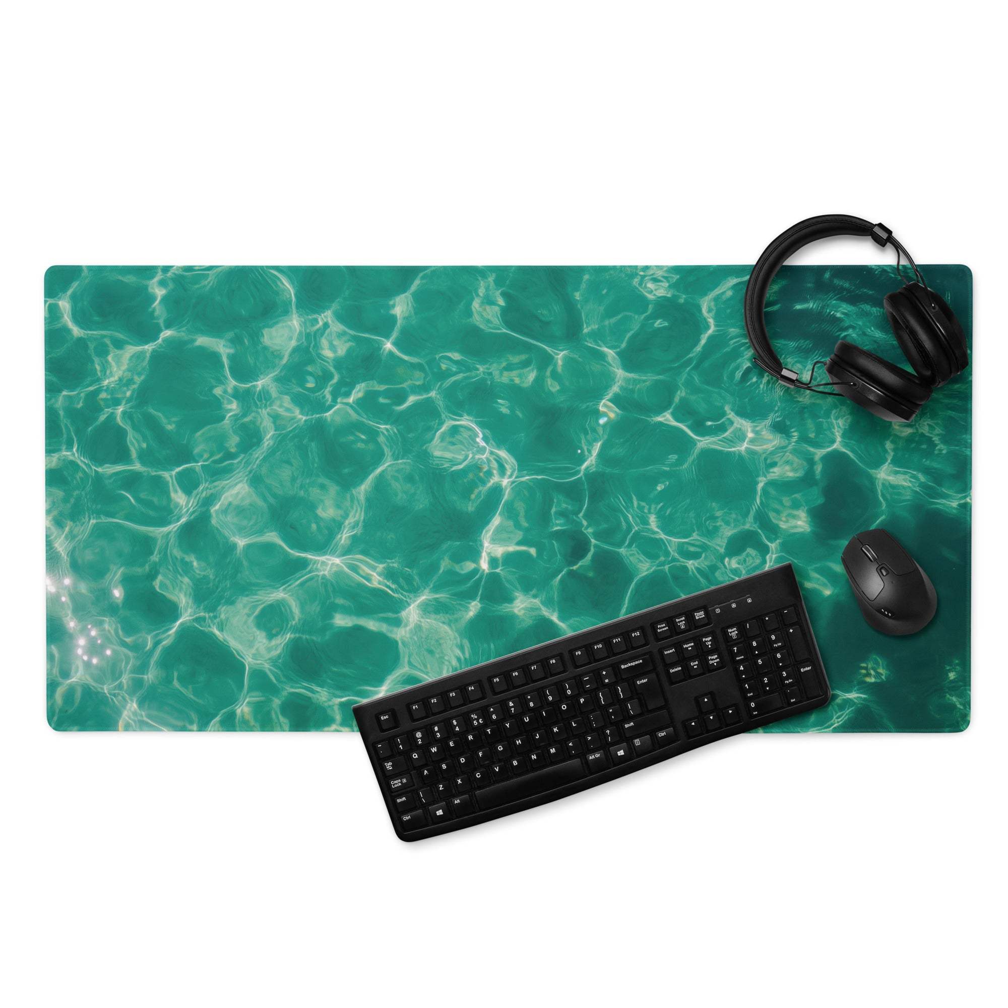 Vibrant turquoise ocean wave ripple teal gaming mouse pad desk mat