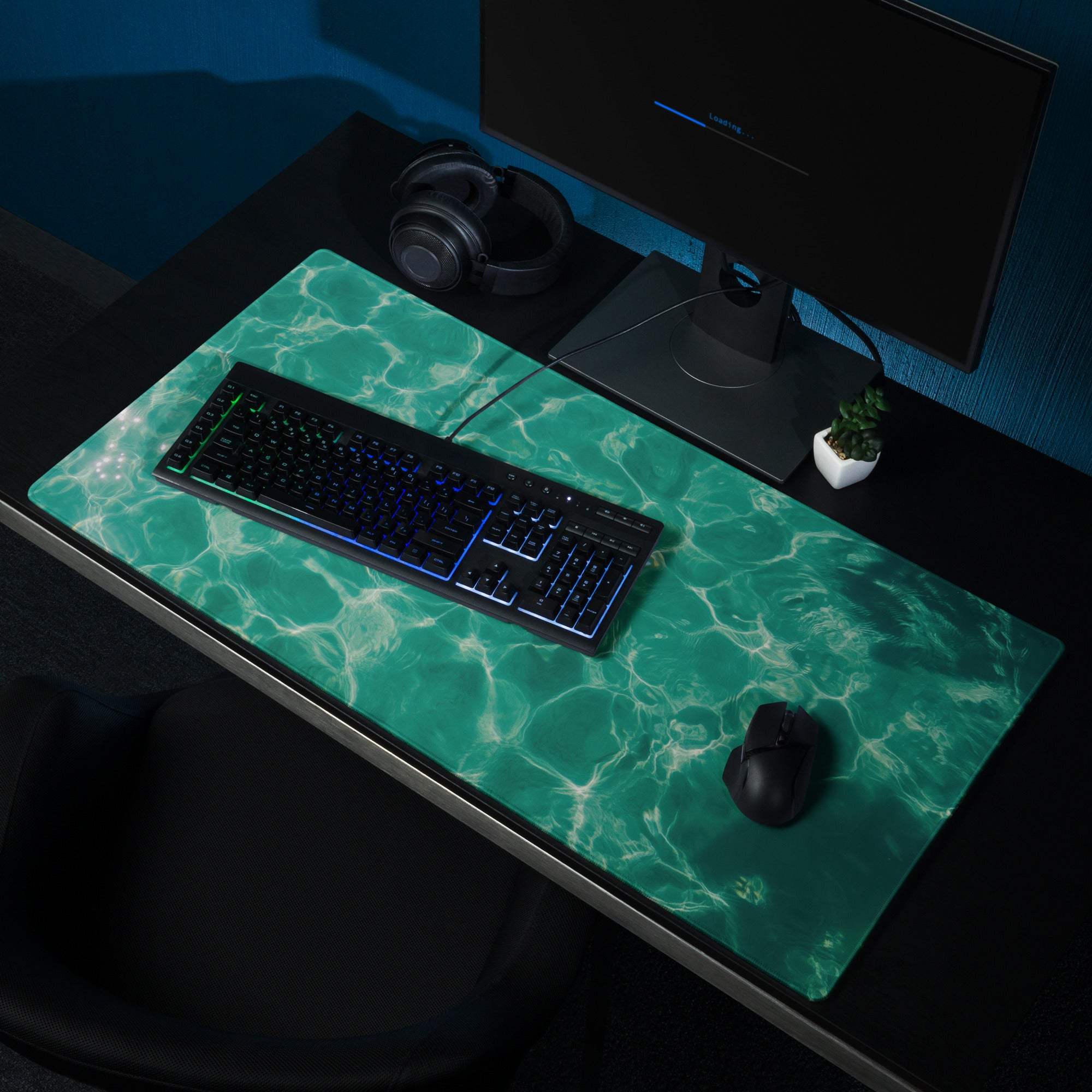 Emerald green marble glossy gaming mousepad with non-slip base