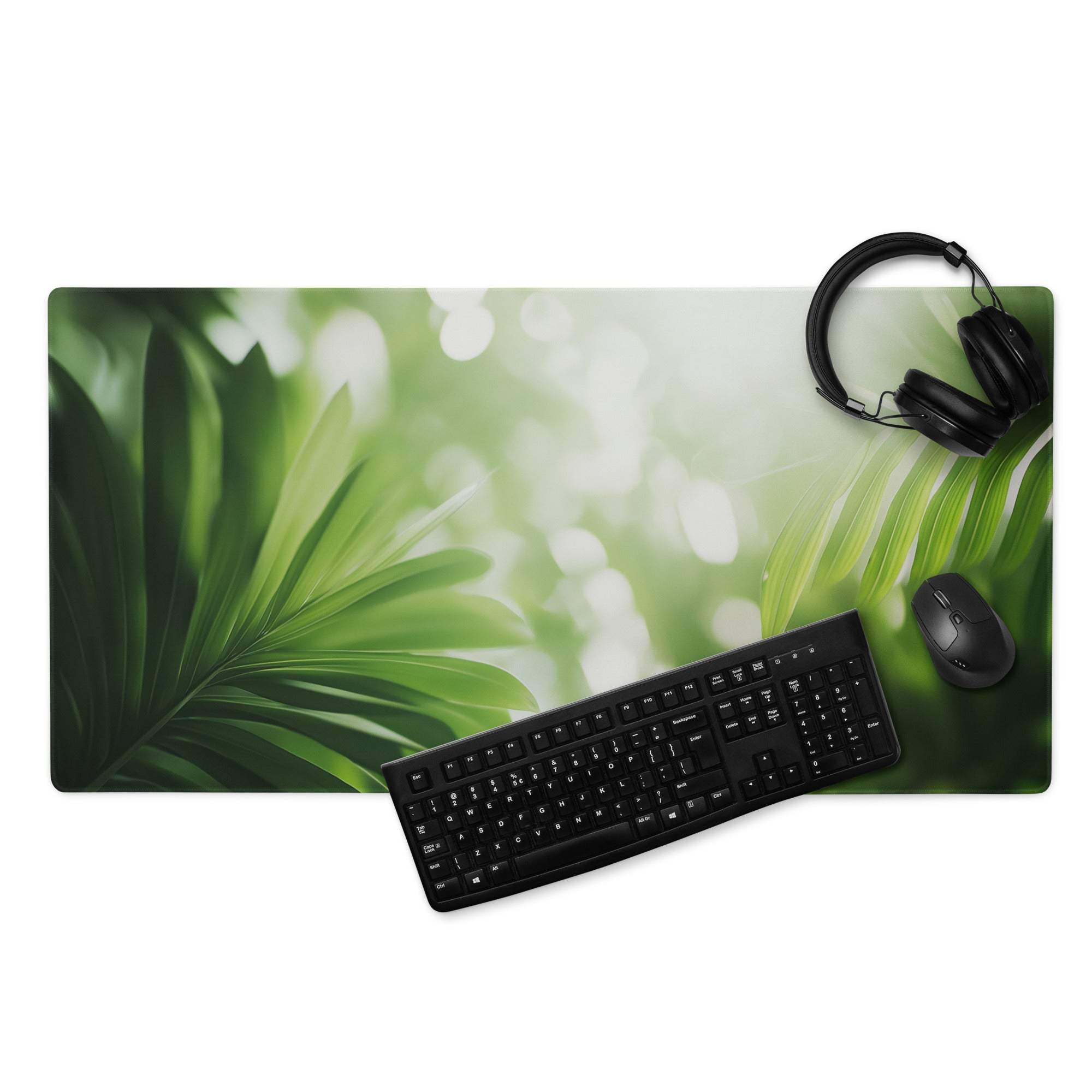 Green tropical leaf pattern rectangular gaming mousepad for pro gamers