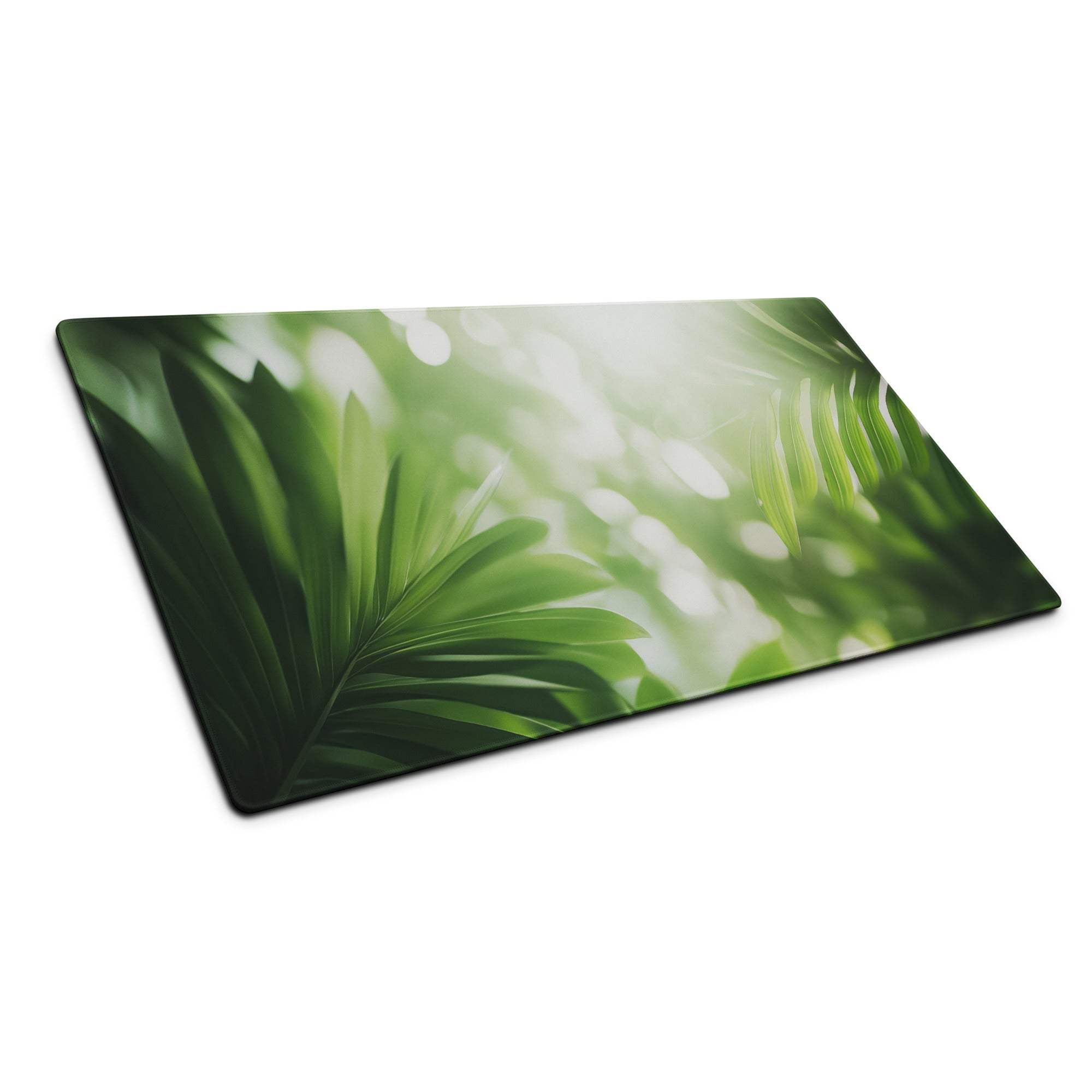 Nature inspired jungle green serenity large gaming mouse pad with tropical leaf pattern