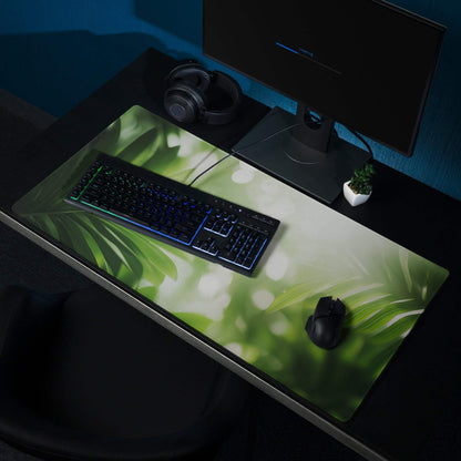 Green tropical leaf patterned large non-slip gaming mousepad for pro gamers