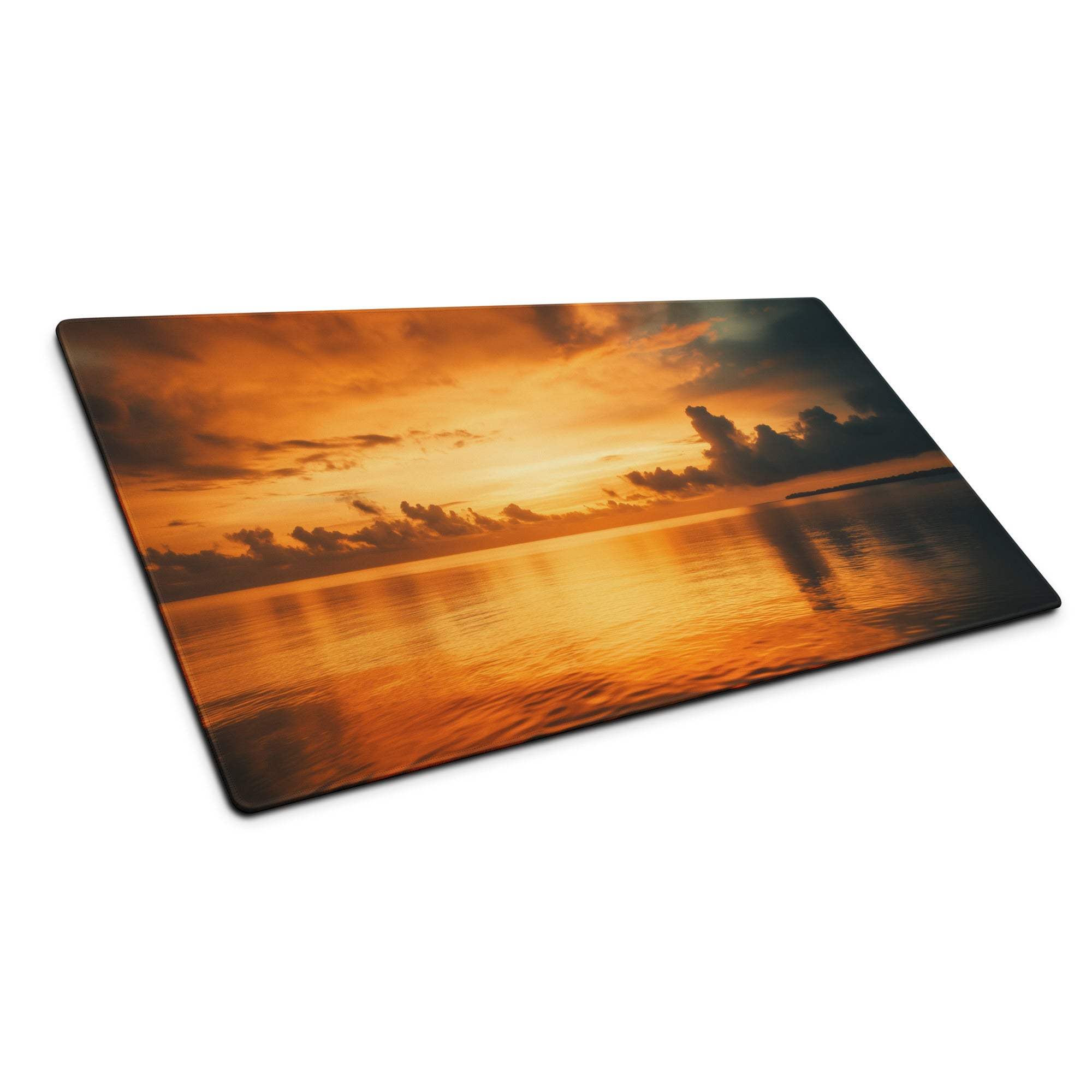 Sunset glow gaming mouse pad with vivid orange water reflection