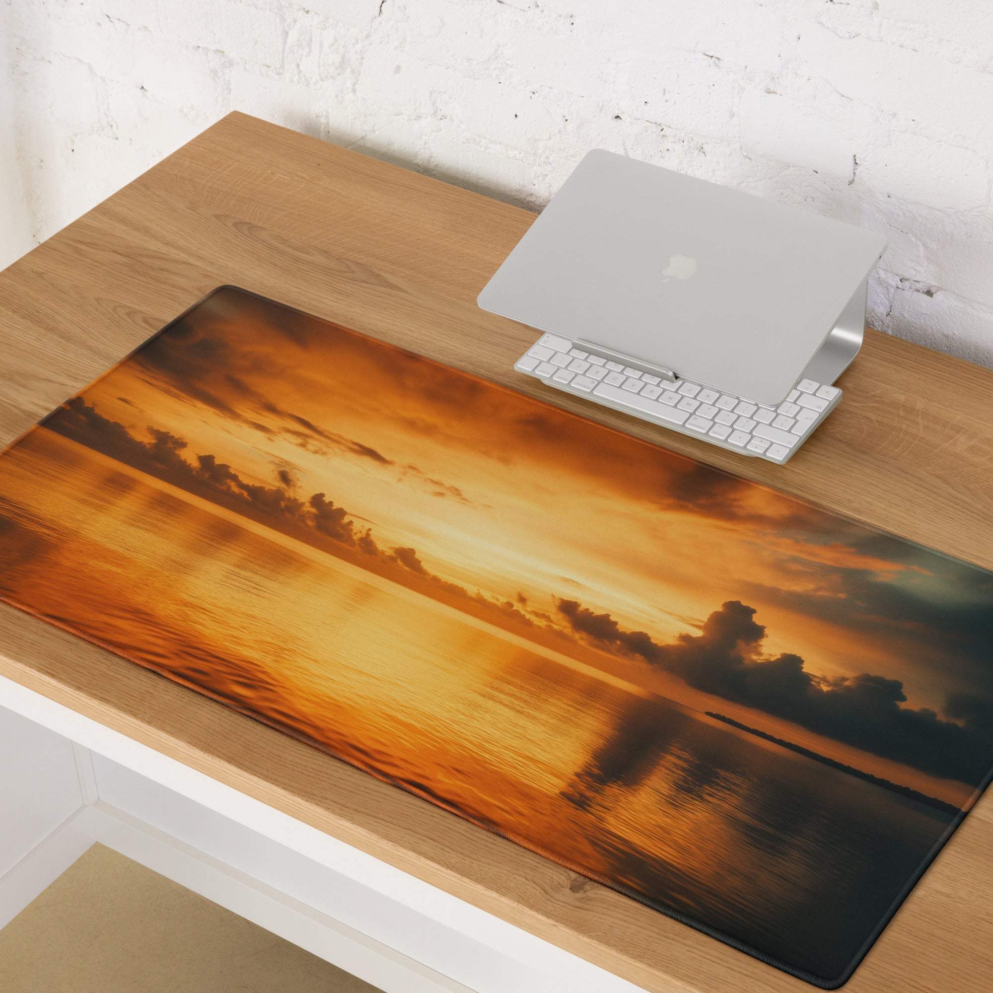 Sunset Glow large gaming mouse pad with vivid orange sunset over water