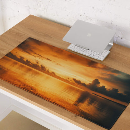 Sunset Glow large gaming mouse pad with vivid orange sunset over water