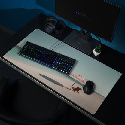Premium beach scene gaming mouse pad with calming ocean tones and non-slip base