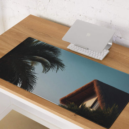 Large tropical palm sunset gaming mouse pad with non-slip base